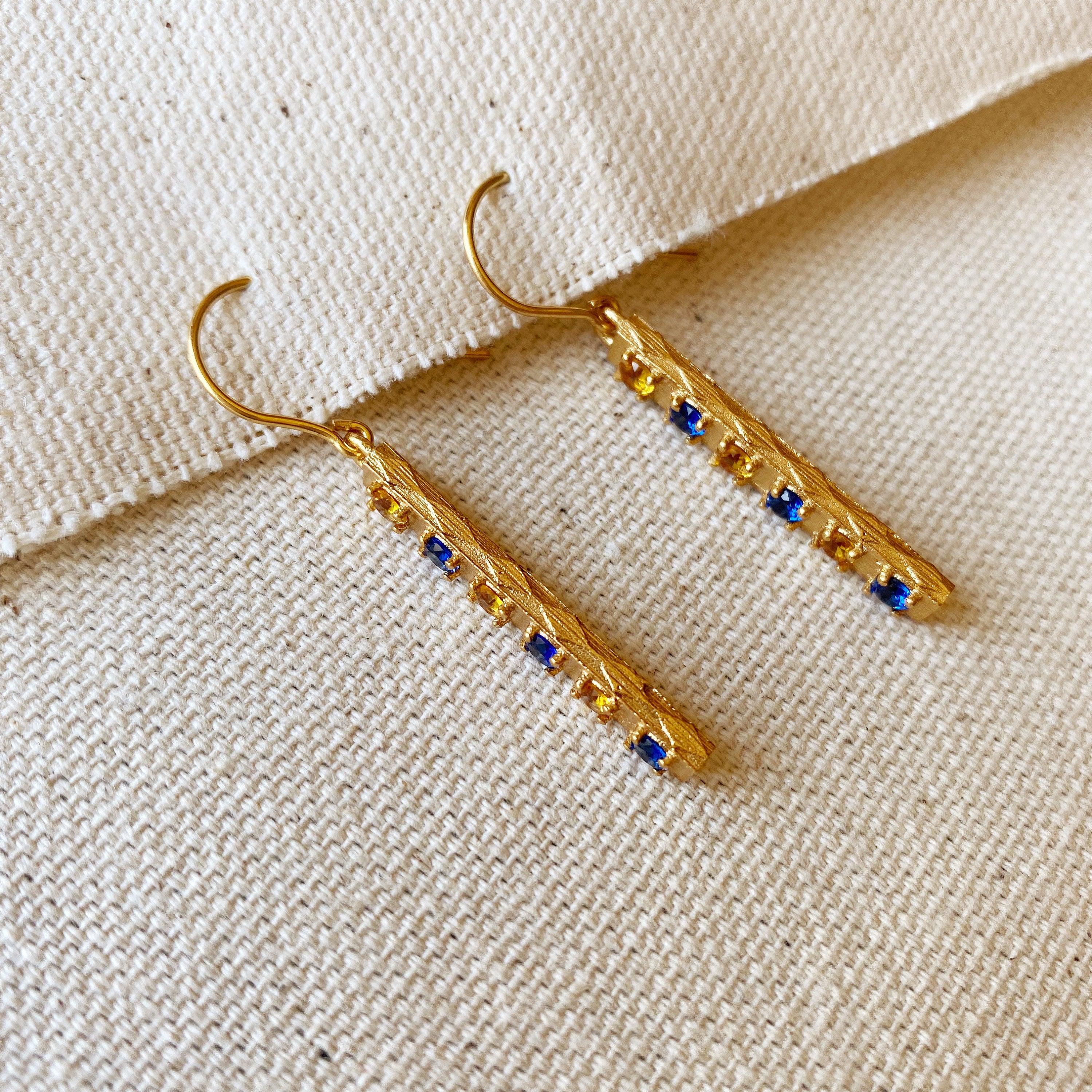 Mondsee 18k Gold Filled Delicate Bar Sapphire And Topaz Cubic Zirconia | 18k Gold Filled Jewelry