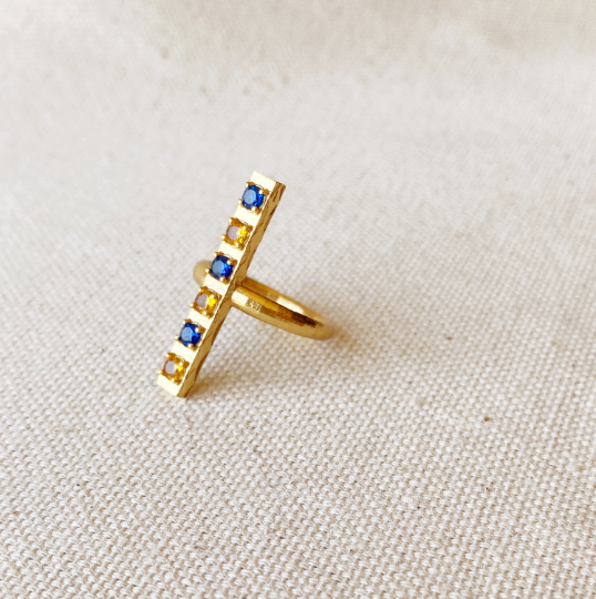 Mondsee 18k Gold Filled Delicate Bar Sapphire And Topaz Cubic Zirconia | 18k Gold Filled Jewelry