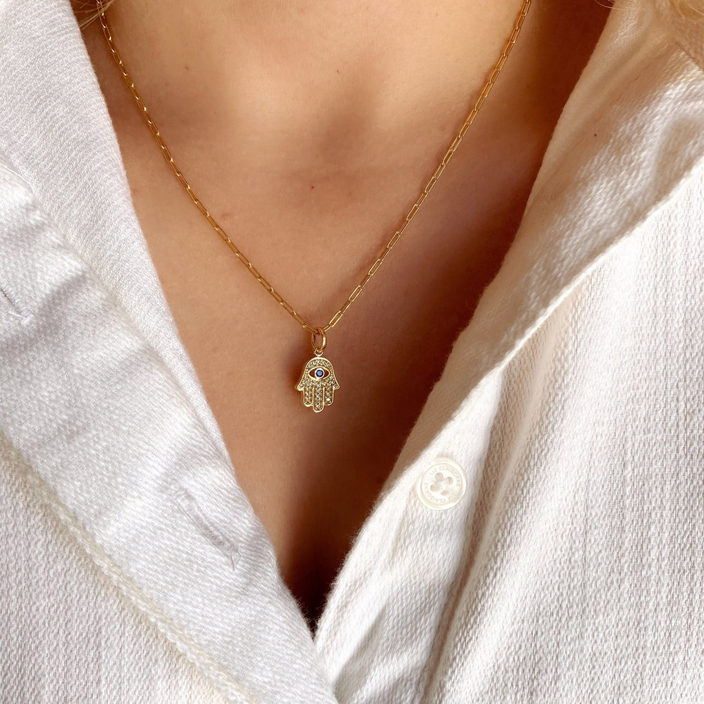 Mondsee 18k Gold Filled Evil Eye Hamsa Charm Featuring Cubic Zirconia Pendant | 18k Gold Filled Jewelry