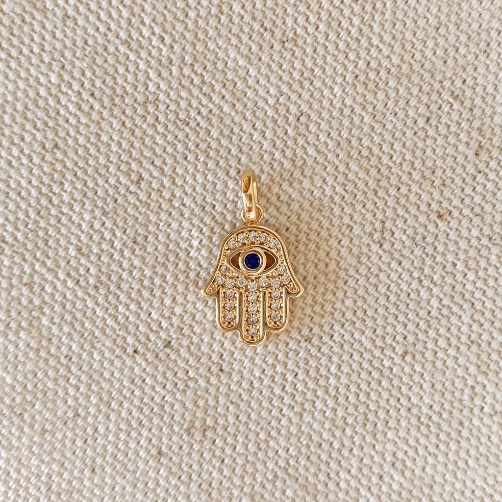 Mondsee 18k Gold Filled Evil Eye Hamsa Charm Featuring Cubic Zirconia Pendant | 18k Gold Filled Jewelry