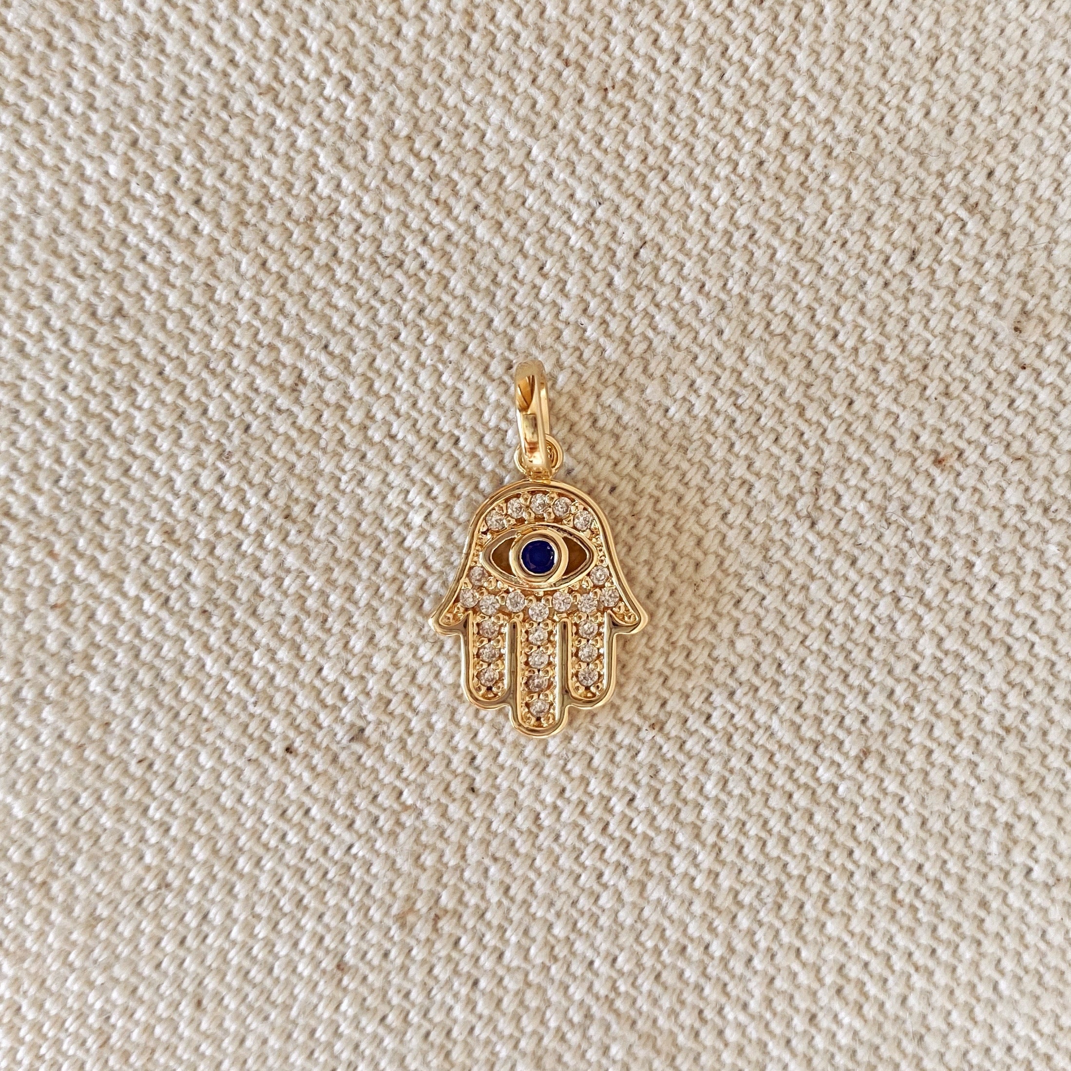 Mondsee 18k Gold Filled Evil Eye Hamsa Charm Featuring Cubic Zirconia Pendant | 18k Gold Filled Jewelry