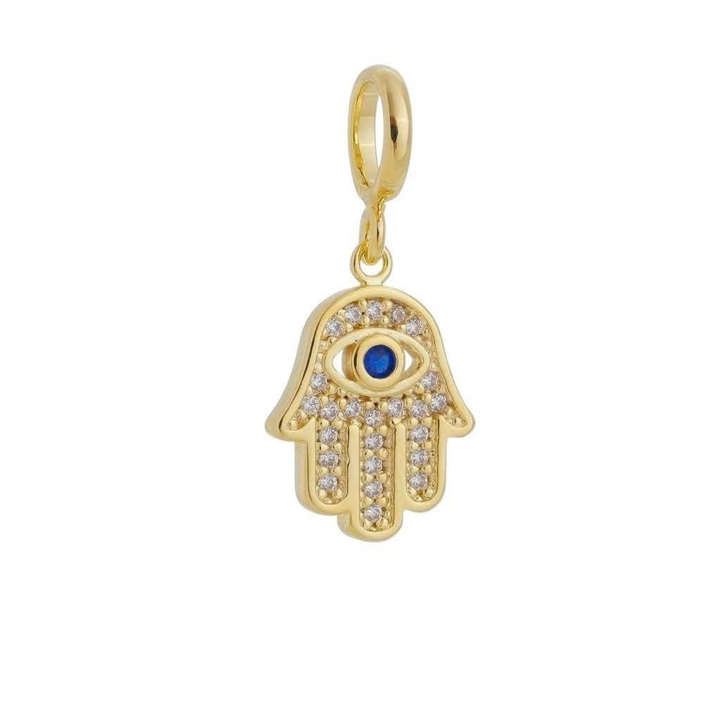 Mondsee 18k Gold Filled Evil Eye Hamsa Charm Featuring Cubic Zirconia Pendant | 18k Gold Filled Jewelry