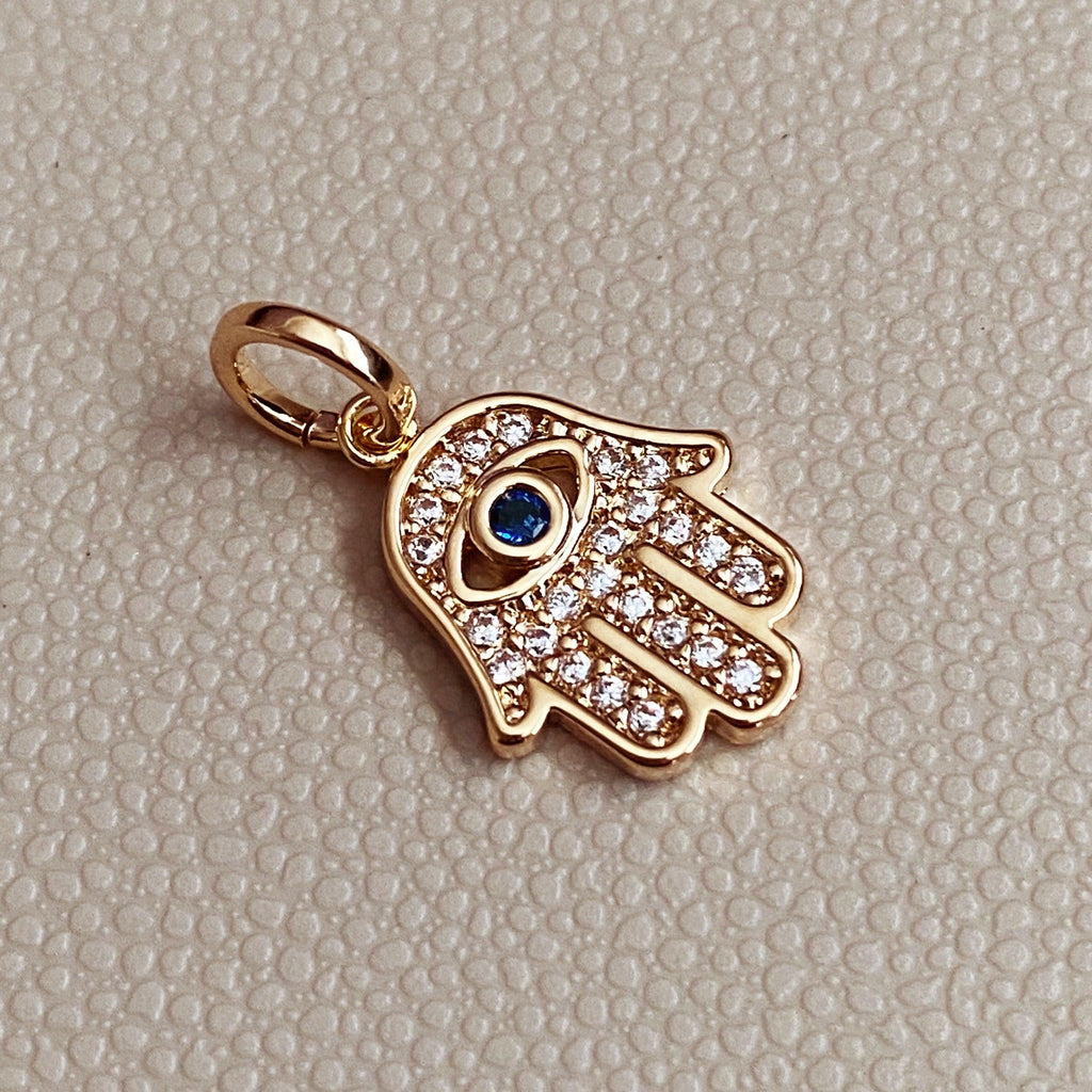 Mondsee 18k Gold Filled Evil Eye Hamsa Charm Featuring Cubic Zirconia Pendant | 18k Gold Filled Jewelry