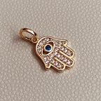 Mondsee 18k Gold Filled Evil Eye Hamsa Charm Featuring Cubic Zirconia Pendant | 18k Gold Filled Jewelry