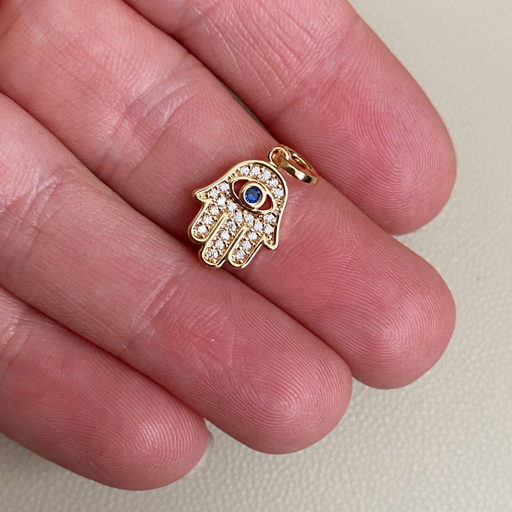Mondsee 18k Gold Filled Evil Eye Hamsa Charm Featuring Cubic Zirconia Pendant | 18k Gold Filled Jewelry