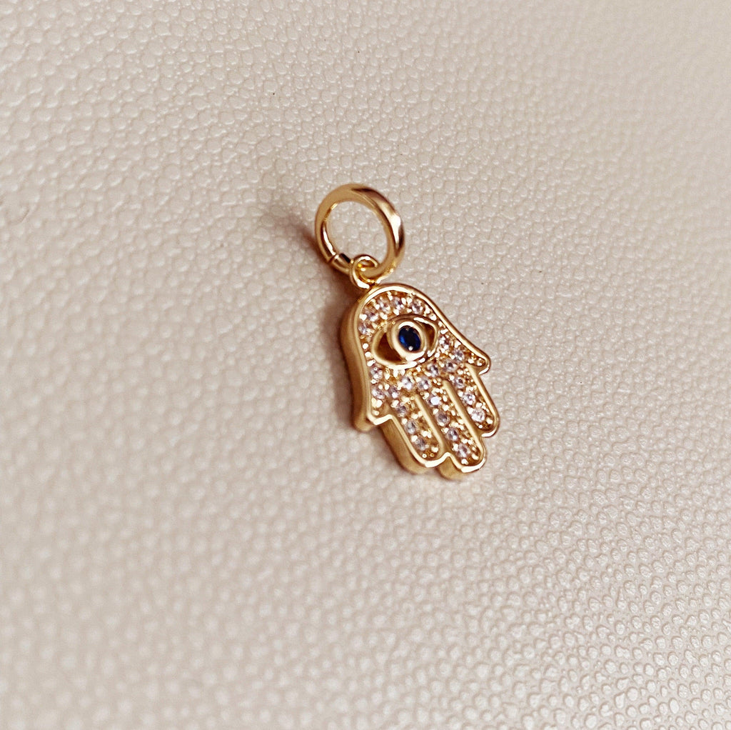 Mondsee 18k Gold Filled Evil Eye Hamsa Charm Featuring Cubic Zirconia Pendant | 18k Gold Filled Jewelry