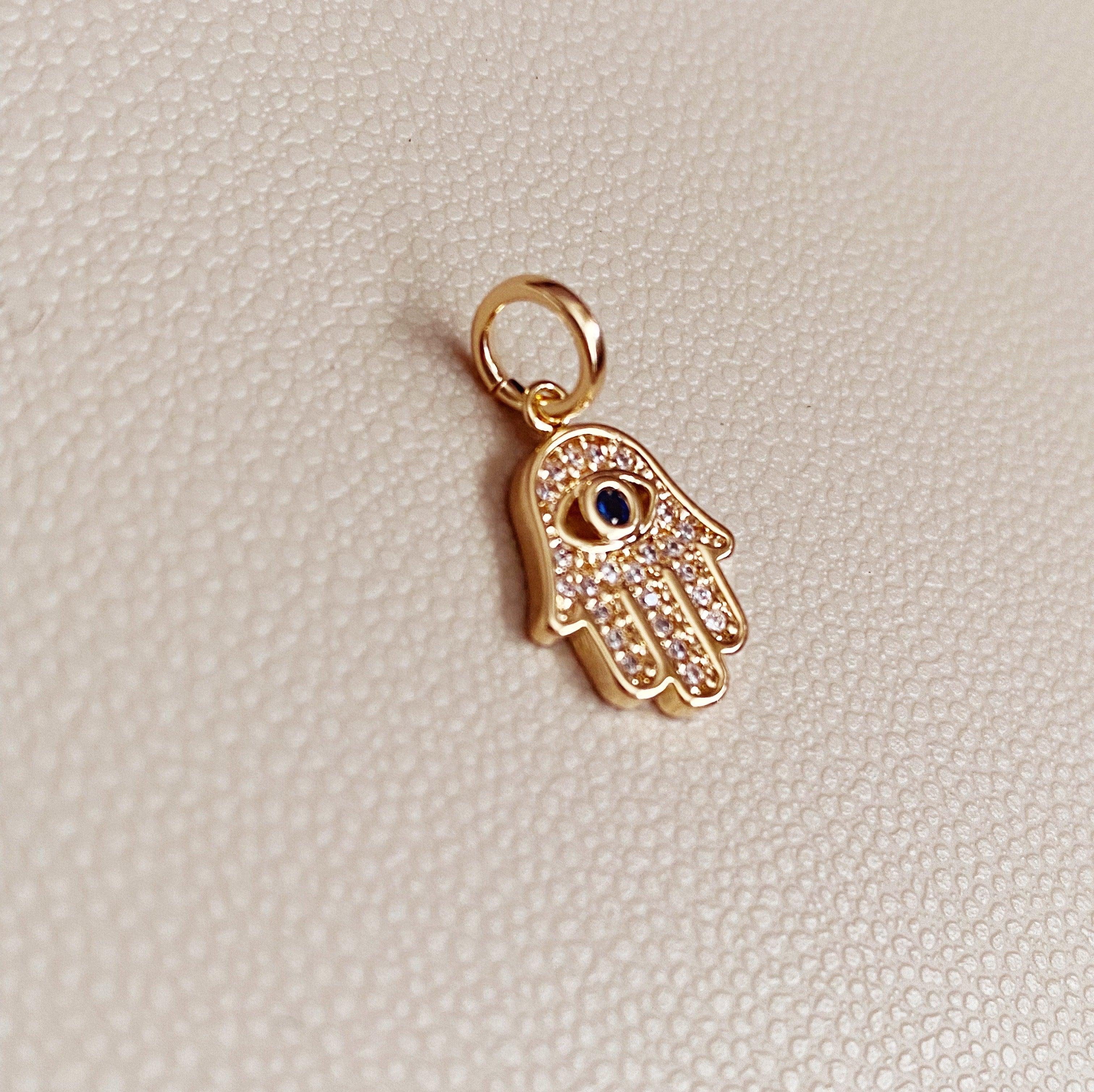 Mondsee 18k Gold Filled Evil Eye Hamsa Charm Featuring Cubic Zirconia Pendant | 18k Gold Filled Jewelry