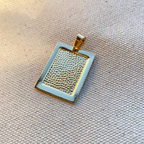GoldFi 18k Gold Filled Framed Double Sided Plate Rectangle Pendant Unisex Diagonal Half Cut Front And Hammered Back