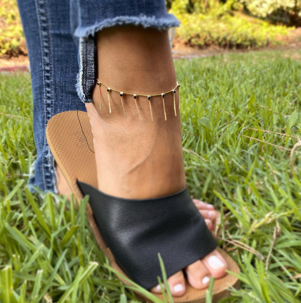Mondsee 18k Gold Filled Fringed Box Chain Anklet | 18k Gold Filled Jewelry