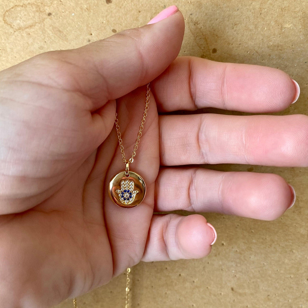 Mondsee 18k Gold Filled Hamsa Plate Pendant Necklace | 18k Gold Filled Jewelry