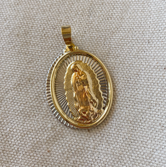 Mondsee 18k Gold Filled Hollowed Oval Lady of Guadalupe Pendant | 18k Gold Filled Jewelry