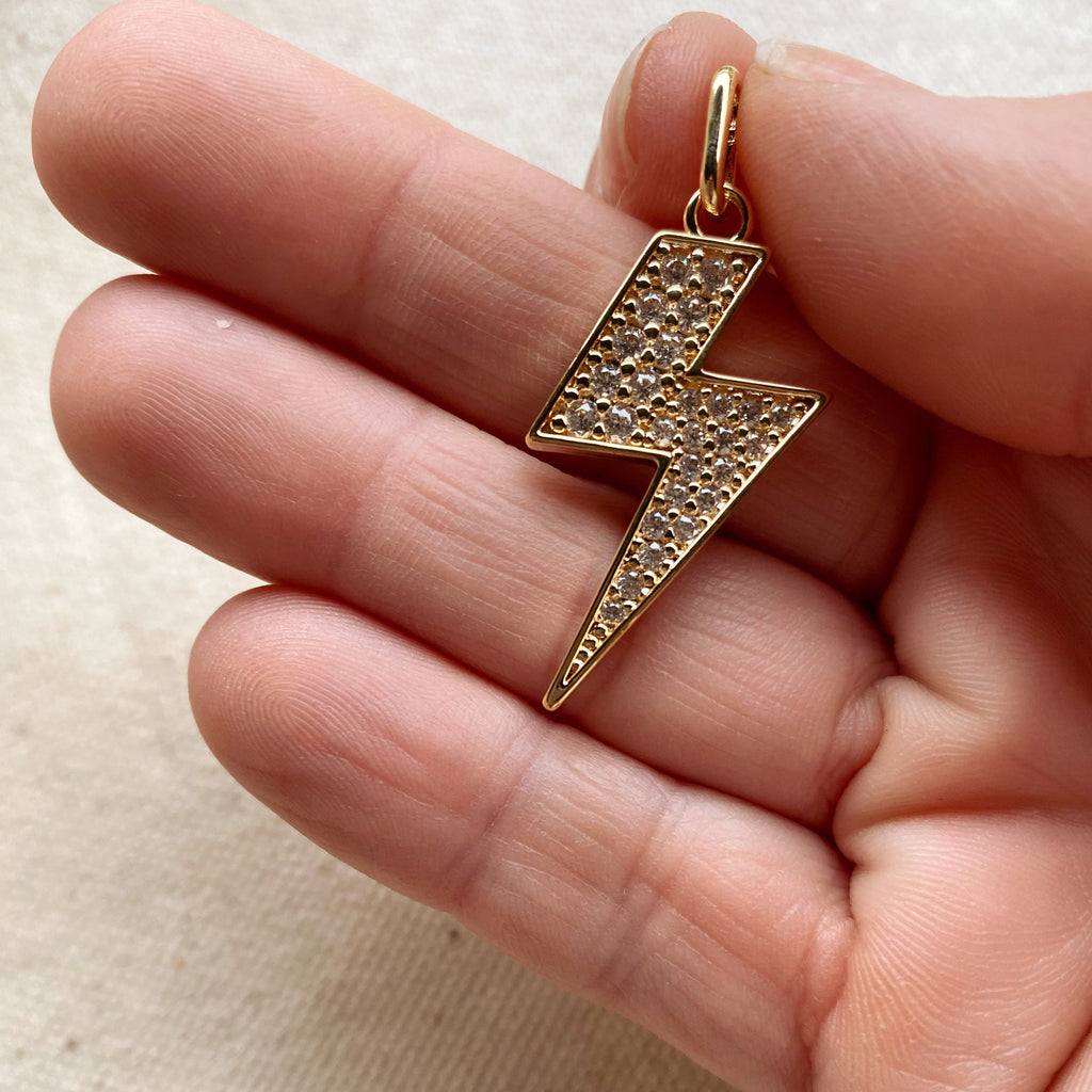 Mondsee 18k Gold Filled Iced Lightning Bolt Pendant Pave Settings CZ stones | 18k Gold Filled Jewelry