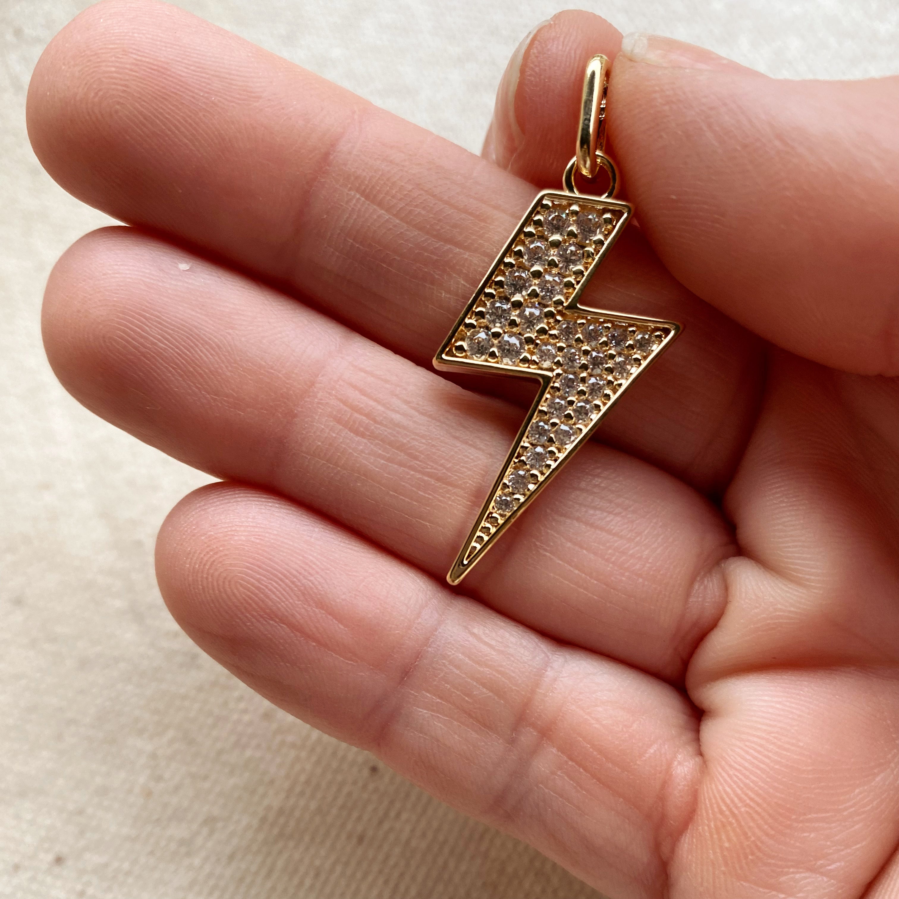 Mondsee 18k Gold Filled Iced Lightning Bolt Pendant Pave Settings CZ stones | 18k Gold Filled Jewelry