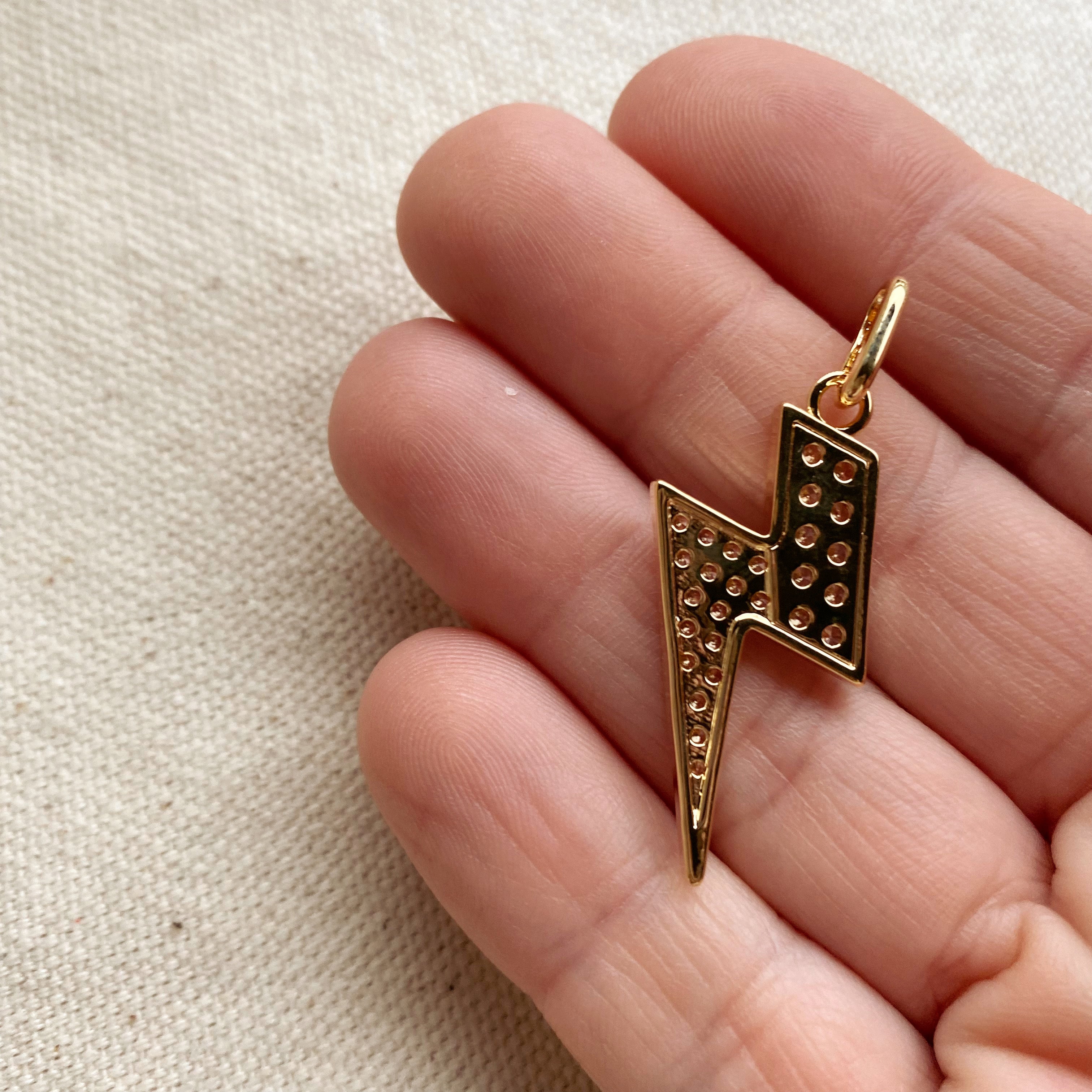 Mondsee 18k Gold Filled Iced Lightning Bolt Pendant Pave Settings CZ stones | 18k Gold Filled Jewelry