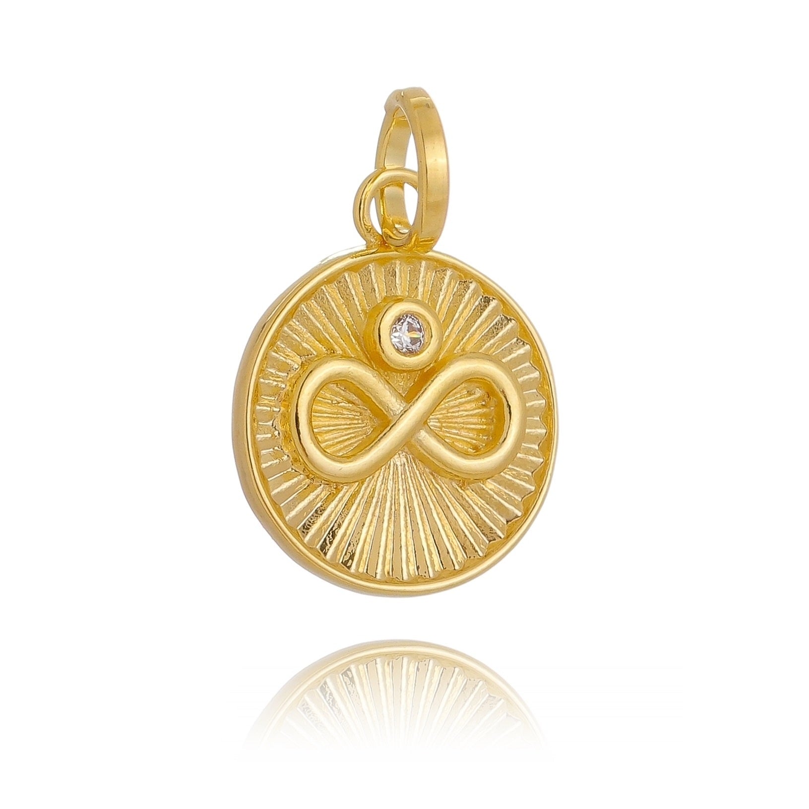 Mondsee 18k Gold Filled Infinity Charm Spokes From Center to Edges Pendant Solitaire Cubic Zirconia | 18k Gold Filled Jewelry