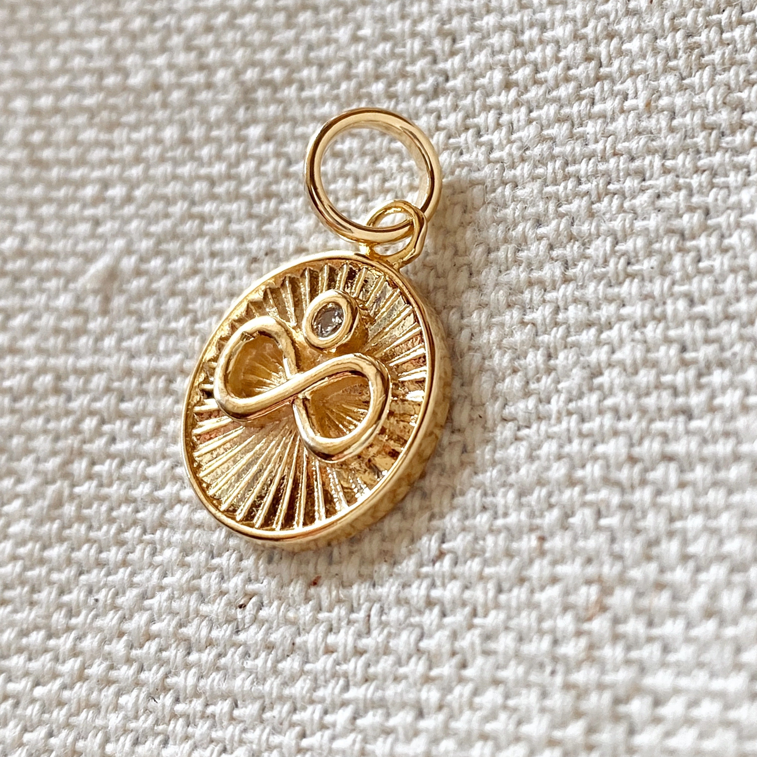 Mondsee 18k Gold Filled Infinity Charm Spokes From Center to Edges Pendant Solitaire Cubic Zirconia | 18k Gold Filled Jewelry