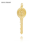 Mondsee 18k Gold Filled Key Pendant Featuring Swivel Medal Of St. Benedict | 18k Gold Filled Jewelry