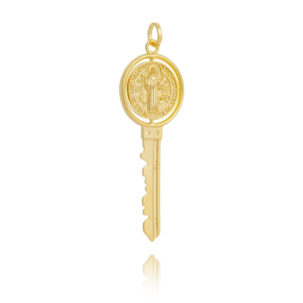 Mondsee 18k Gold Filled Key Pendant Featuring Swivel Medal Of St. Benedict | 18k Gold Filled Jewelry