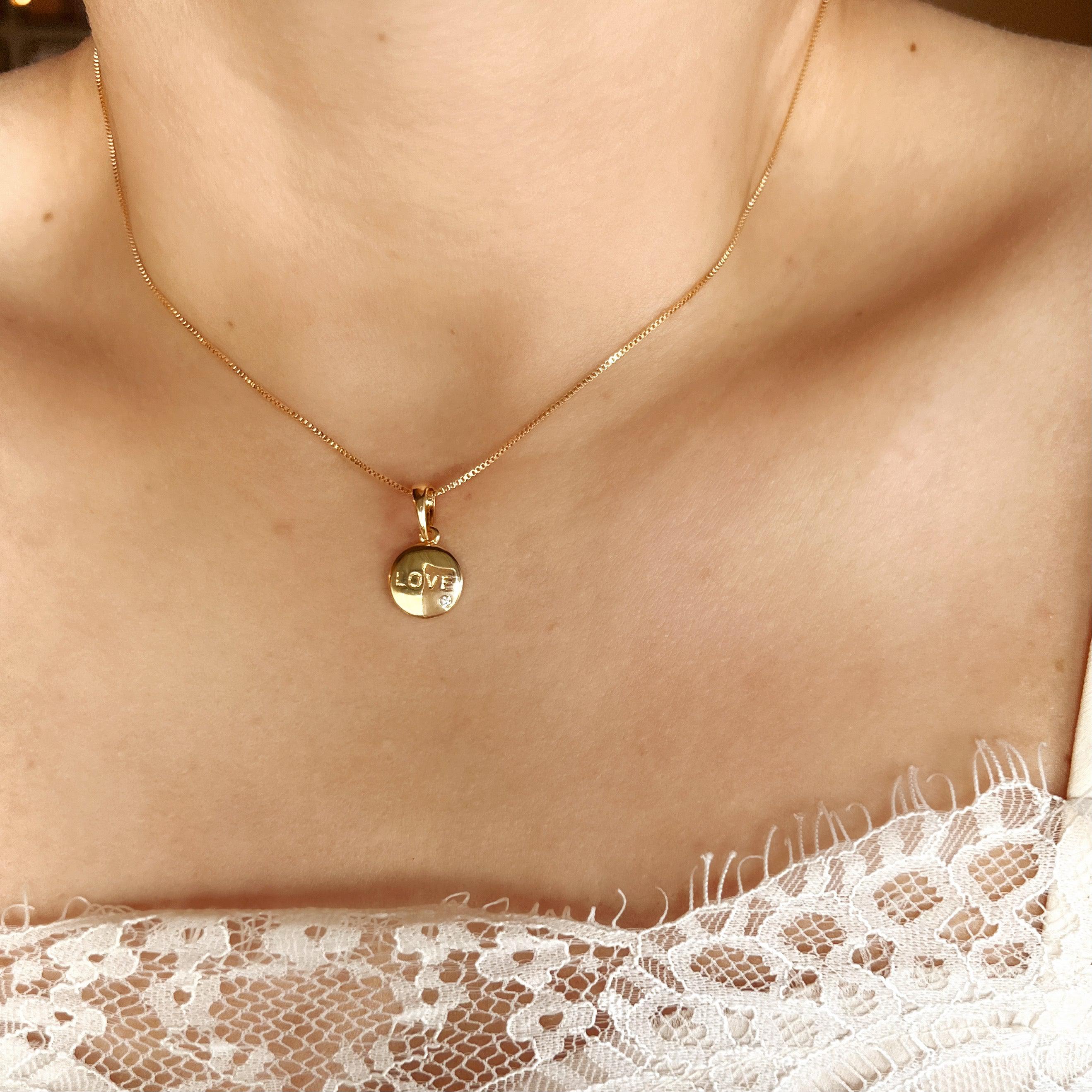 Mondsee 18k Gold Filled L.O.V.E. And Shiny Cubic Zirconia Detail Pendant | 18k Gold Filled Jewelry