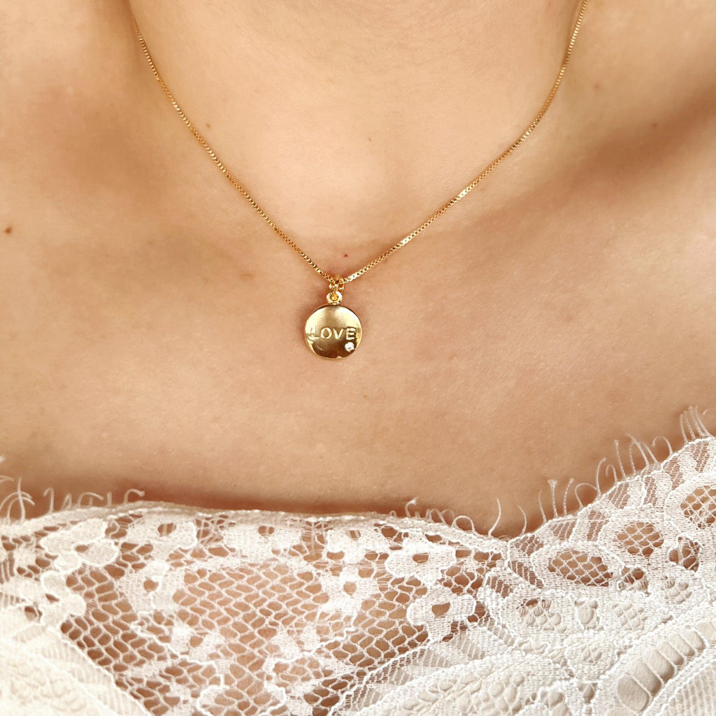 Mondsee 18k Gold Filled L.O.V.E. And Shiny Cubic Zirconia Detail Pendant | 18k Gold Filled Jewelry