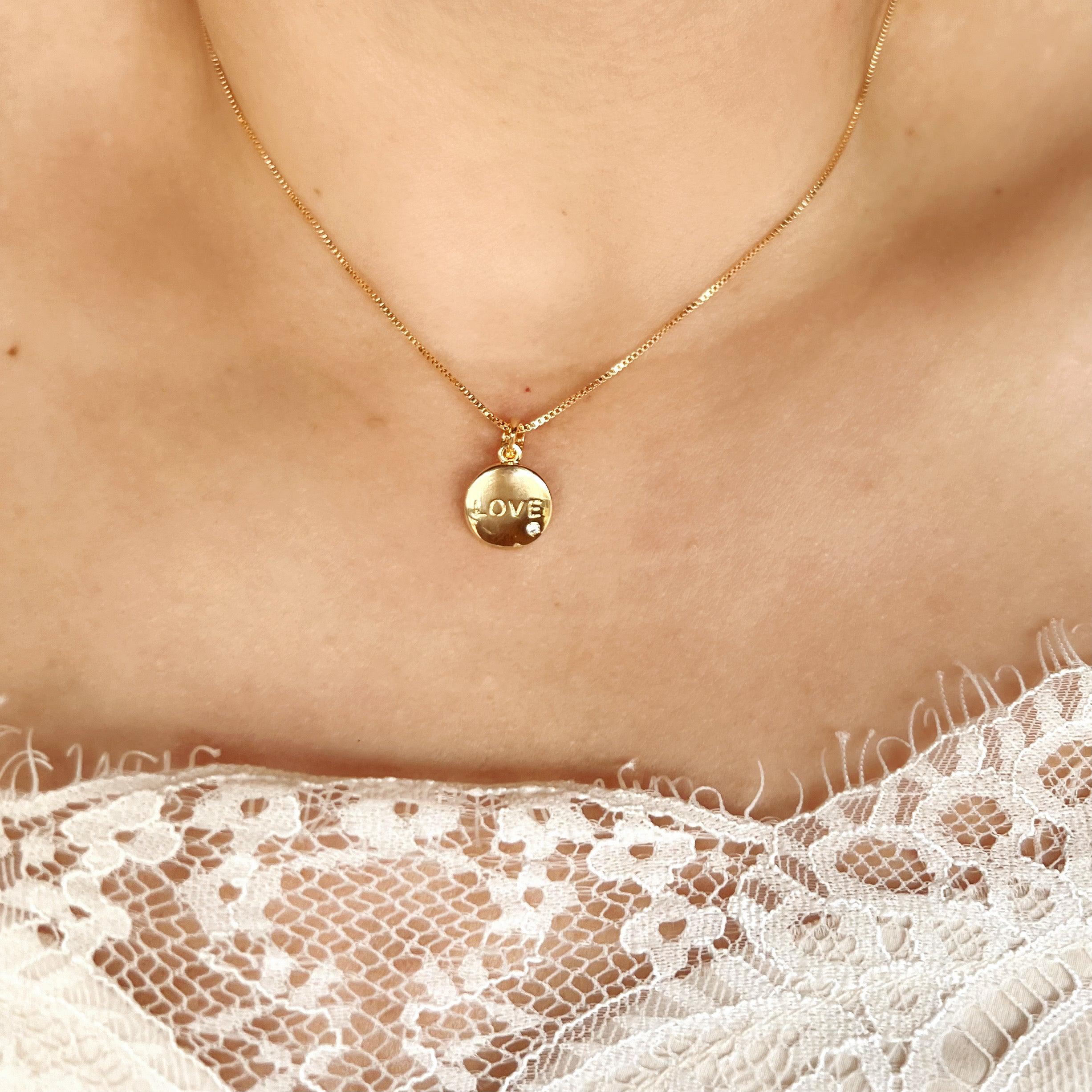 Mondsee 18k Gold Filled L.O.V.E. And Shiny Cubic Zirconia Detail Pendant | 18k Gold Filled Jewelry