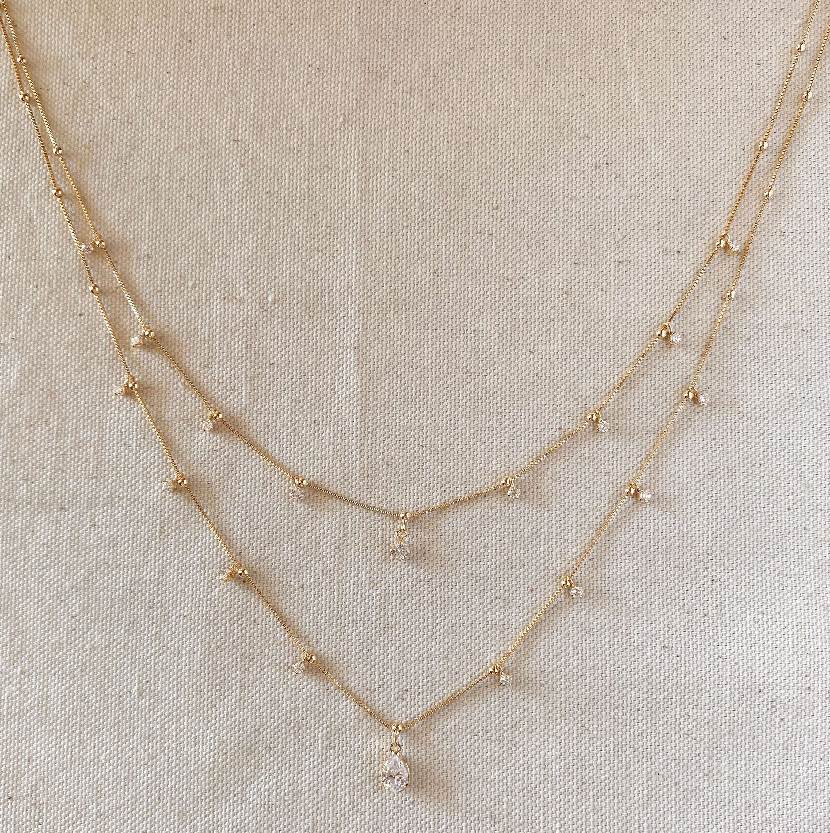 Mondsee 18k Gold Filled Layered Necklace Details In Cubic Zirconia Stones | 18k Gold Filled Jewelry