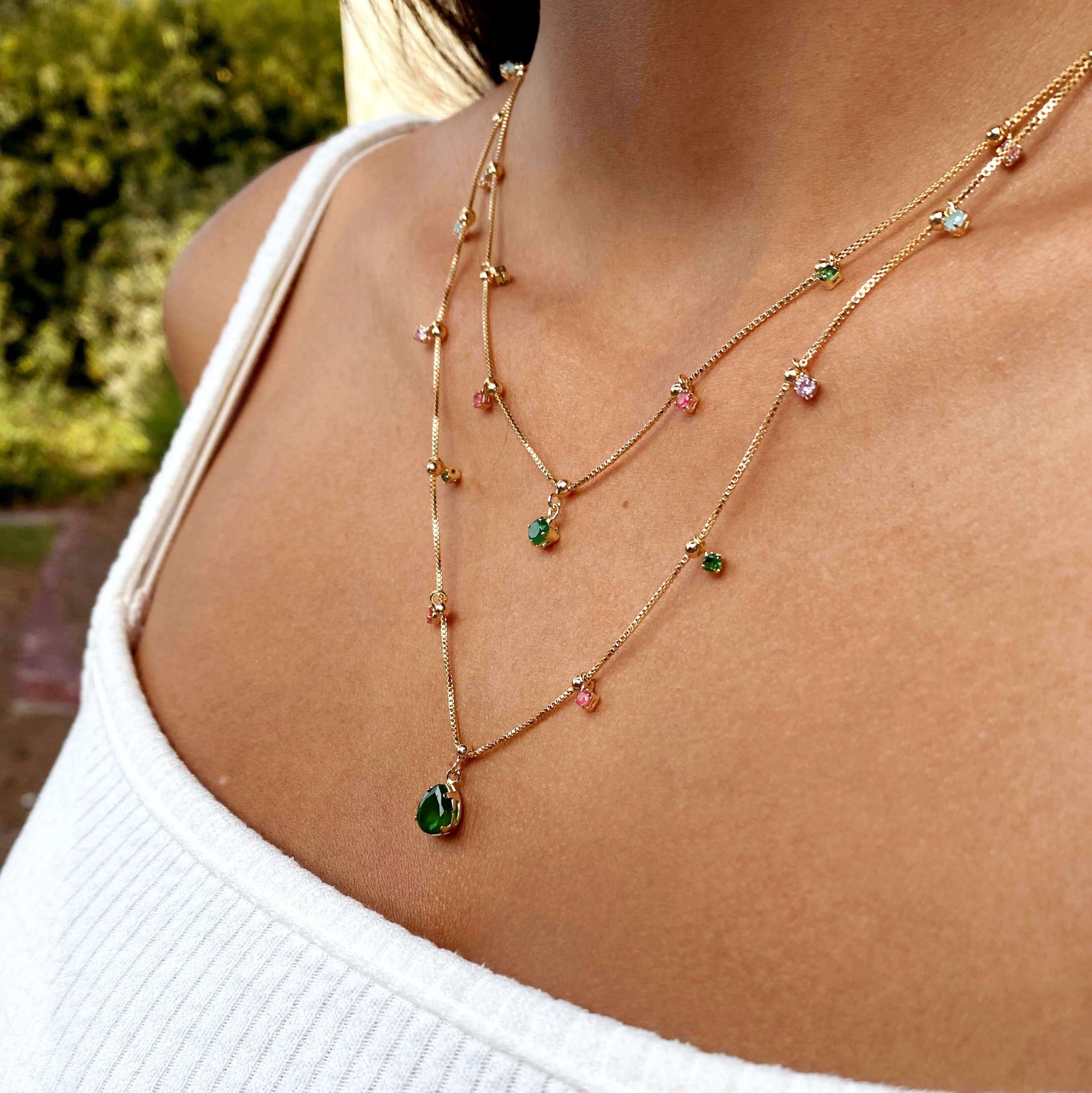 Mondsee 18k Gold Filled Layered Necklace Details In Cubic Zirconia Stones | 18k Gold Filled Jewelry