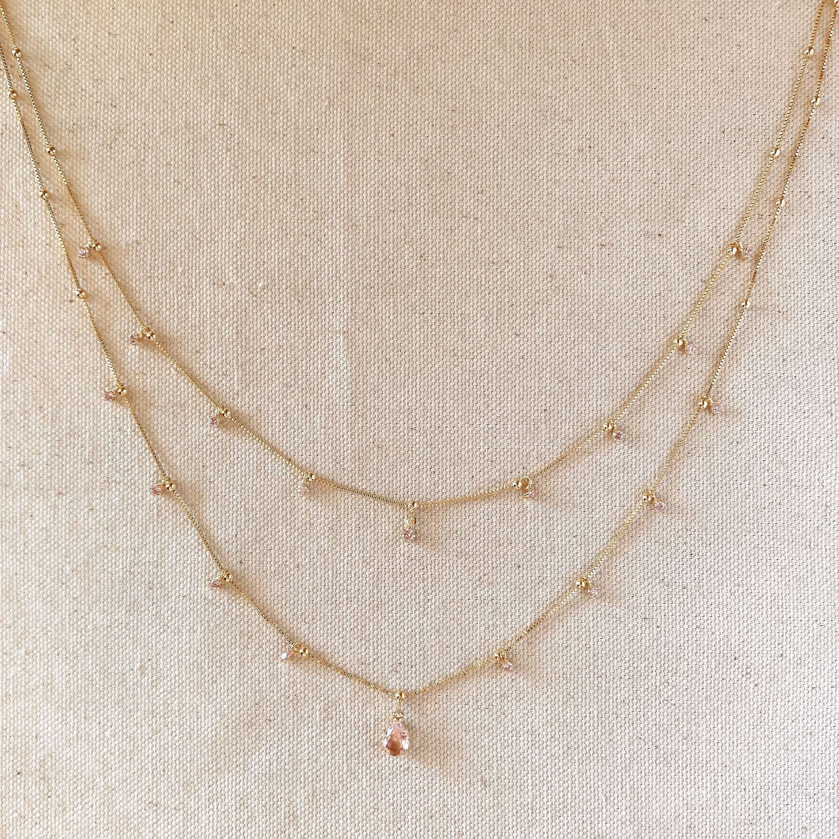 Mondsee 18k Gold Filled Layered Necklace Details In Cubic Zirconia Stones | 18k Gold Filled Jewelry