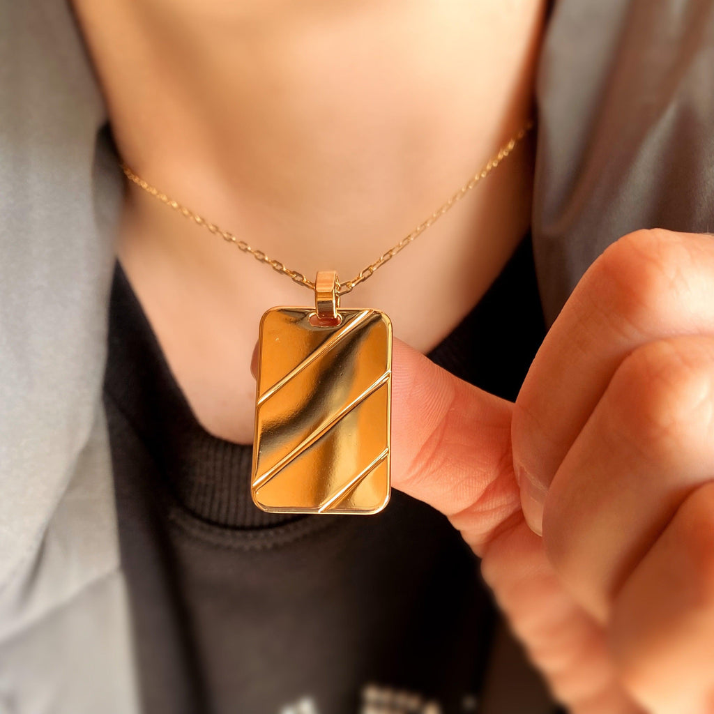 Mondsee 18k Gold Filled Luxury Tag Plate Rectangle Pendant Unisex | 18k Gold Filled Jewelry
