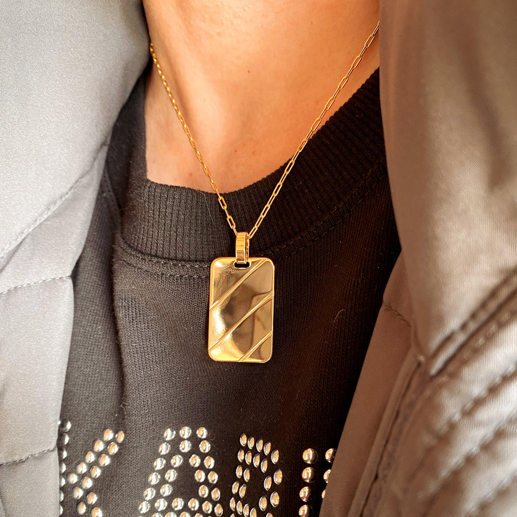 Mondsee 18k Gold Filled Luxury Tag Plate Rectangle Pendant Unisex | 18k Gold Filled Jewelry