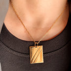 Mondsee 18k Gold Filled Luxury Tag Plate Rectangle Pendant Diamond Cut Frame | 18k Gold Filled Jewelry