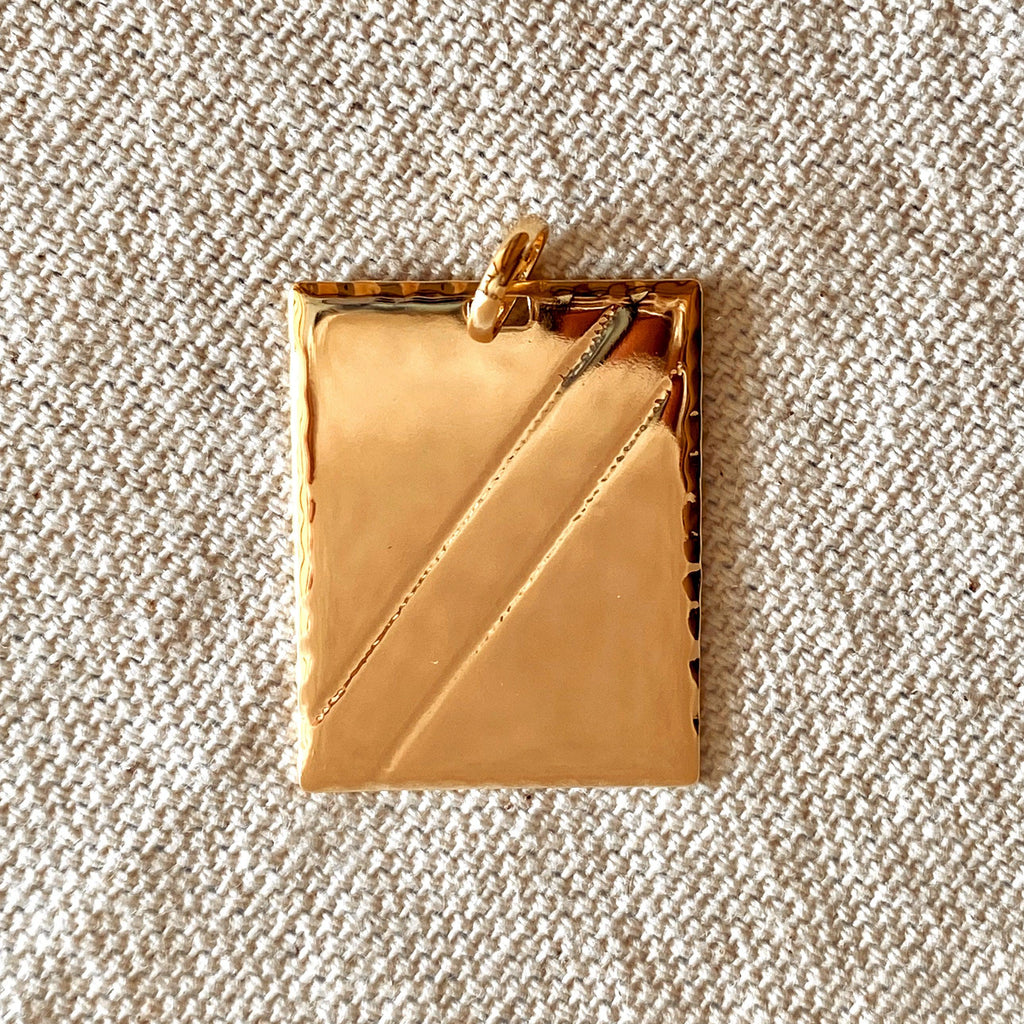 Mondsee 18k Gold Filled Luxury Tag Plate Rectangle Pendant Diamond Cut Frame | 18k Gold Filled Jewelry