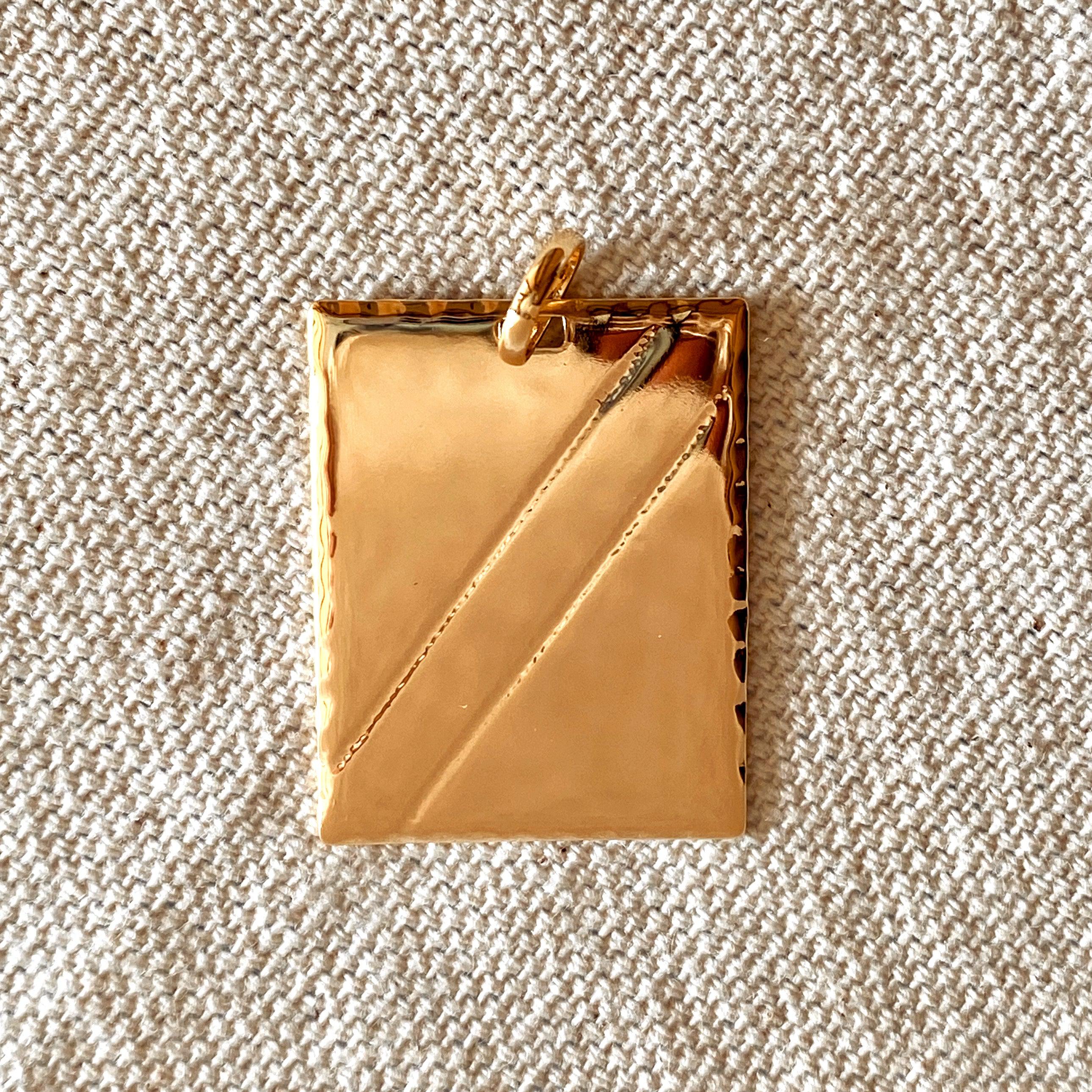 Mondsee 18k Gold Filled Luxury Tag Plate Rectangle Pendant Diamond Cut Frame | 18k Gold Filled Jewelry