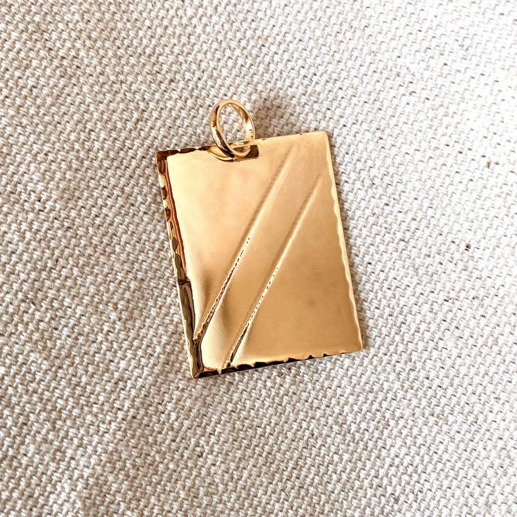 Mondsee 18k Gold Filled Luxury Tag Plate Rectangle Pendant Diamond Cut Frame | 18k Gold Filled Jewelry