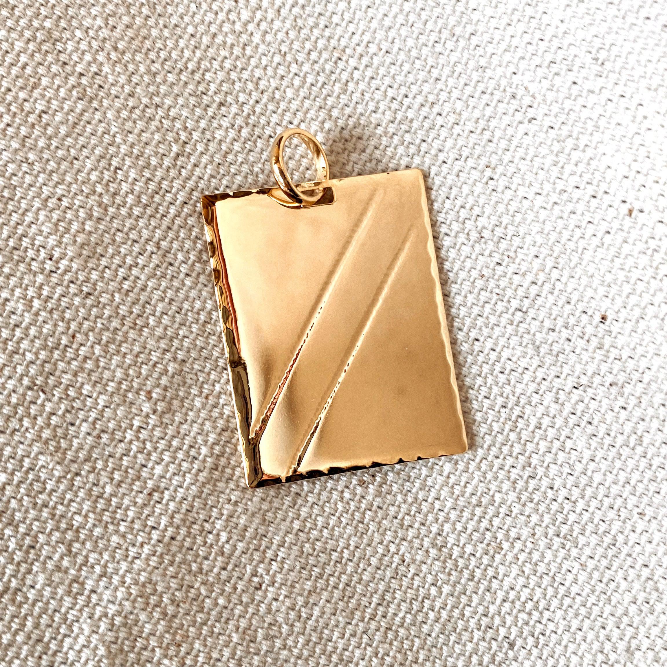 Mondsee 18k Gold Filled Luxury Tag Plate Rectangle Pendant Diamond Cut Frame | 18k Gold Filled Jewelry