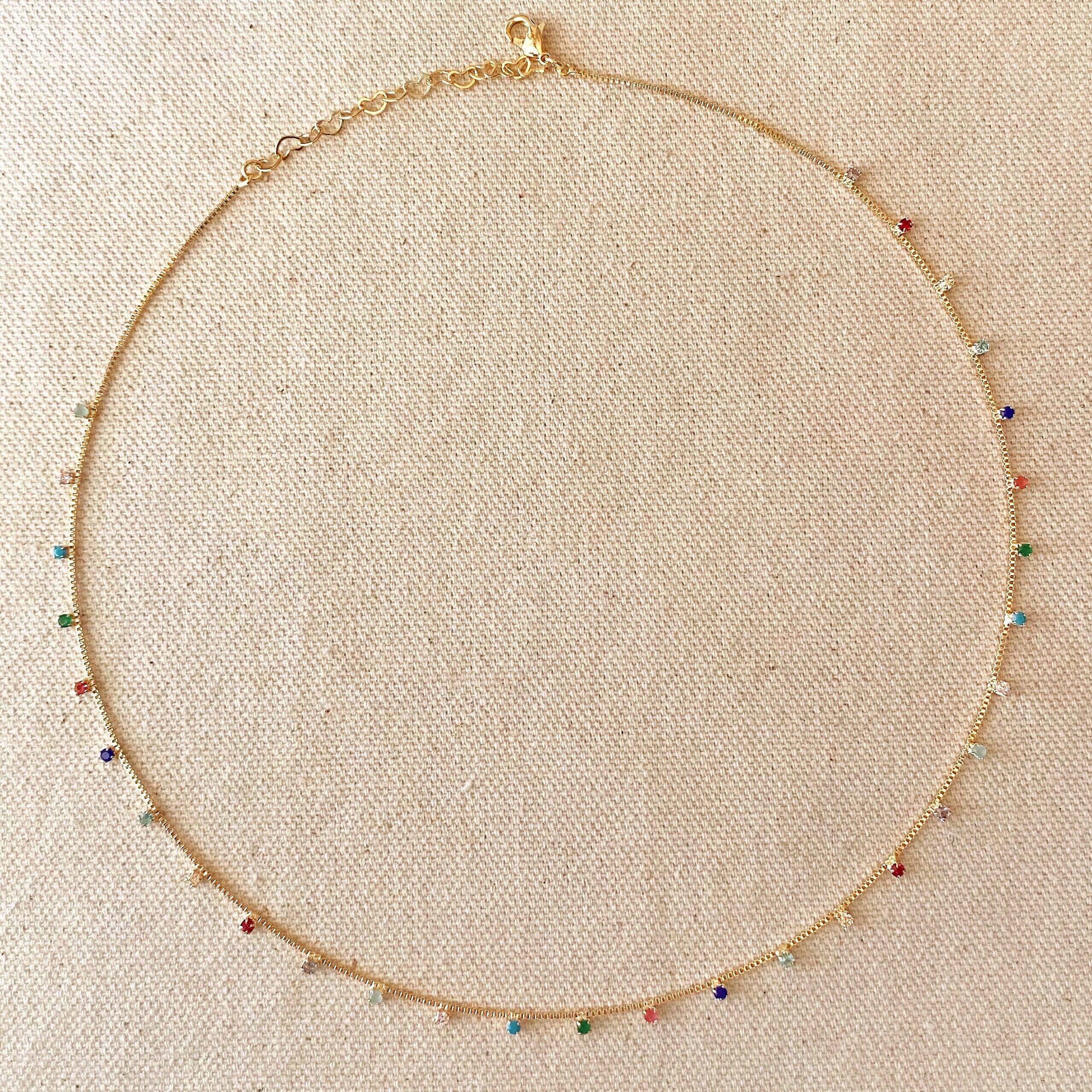 Mondsee 18k Gold Filled Micro Cubic Zirconia Colored Stones Necklace | 18k Gold Filled Jewelry
