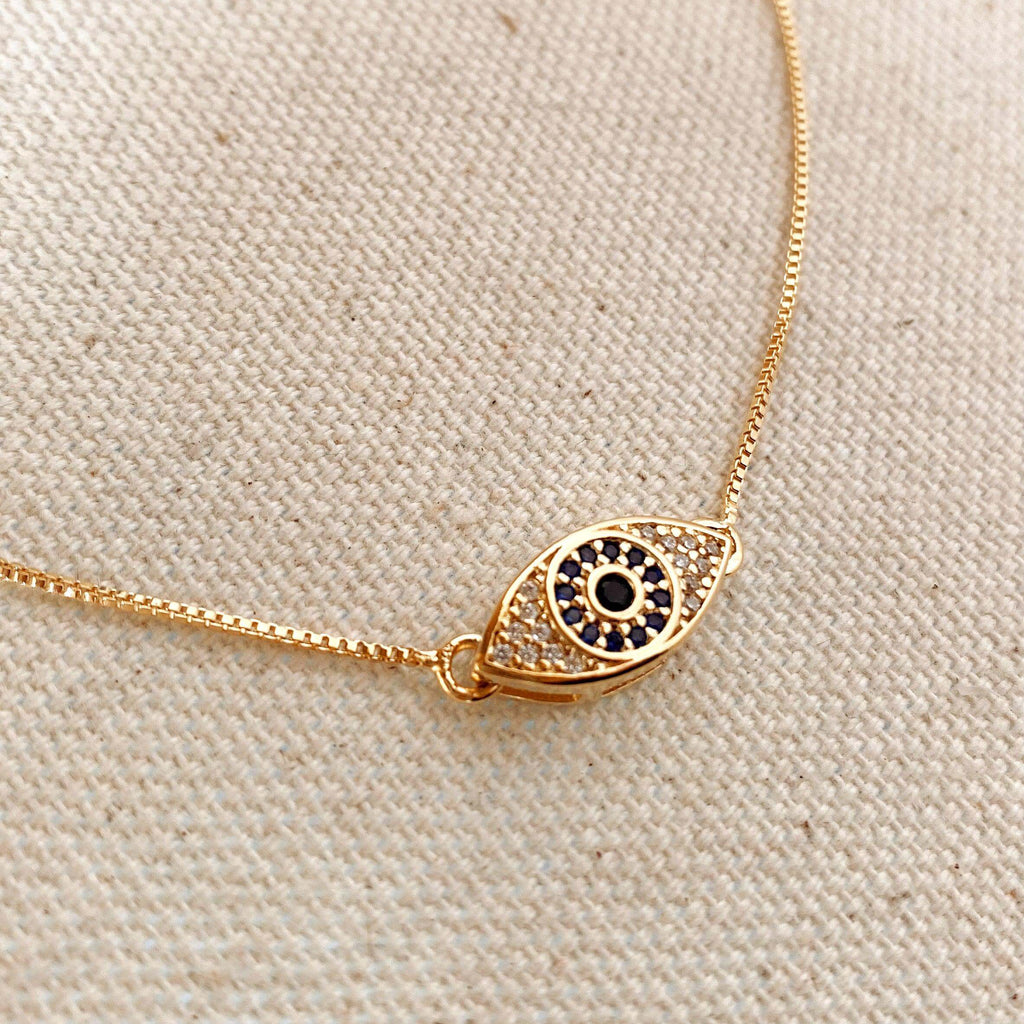Mondsee 18k Gold Filled Micro Pave Cubic Zirconia Evil Eye Bracelet Featuring Sapphire And Clear CZ | 18k Gold Filled Jewelry