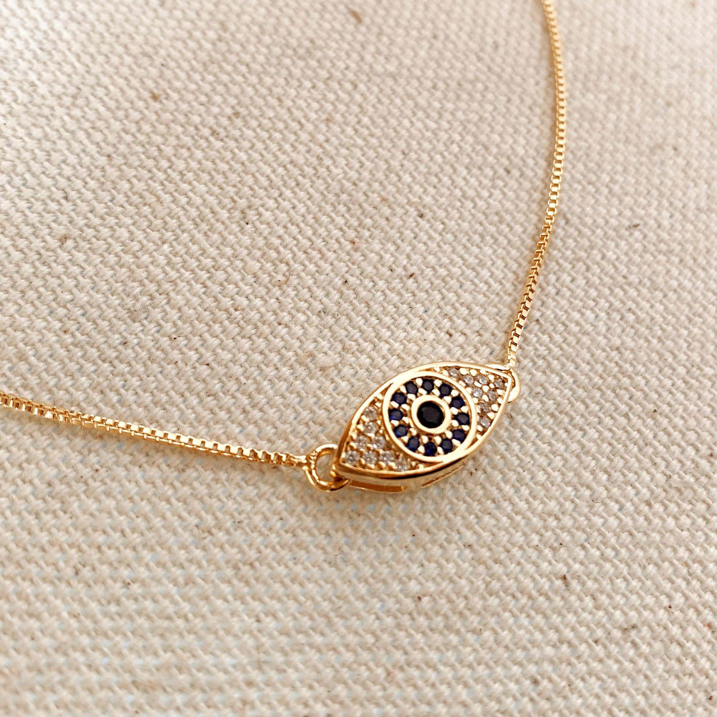 Mondsee 18k Gold Filled Micro Pave Cubic Zirconia Evil Eye Bracelet Featuring Sapphire And Clear CZ | 18k Gold Filled Jewelry