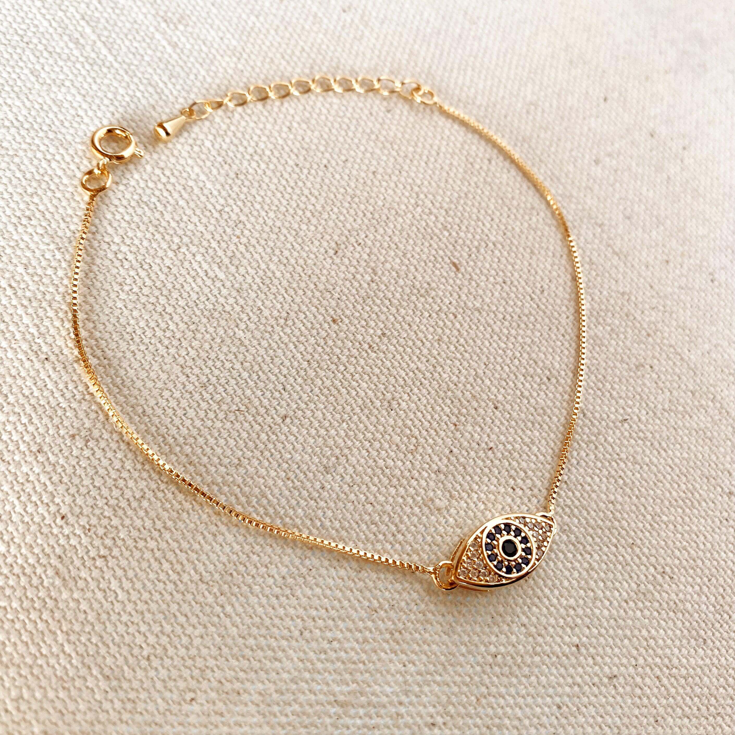Mondsee 18k Gold Filled Micro Pave Cubic Zirconia Evil Eye Bracelet Featuring Sapphire And Clear CZ | 18k Gold Filled Jewelry