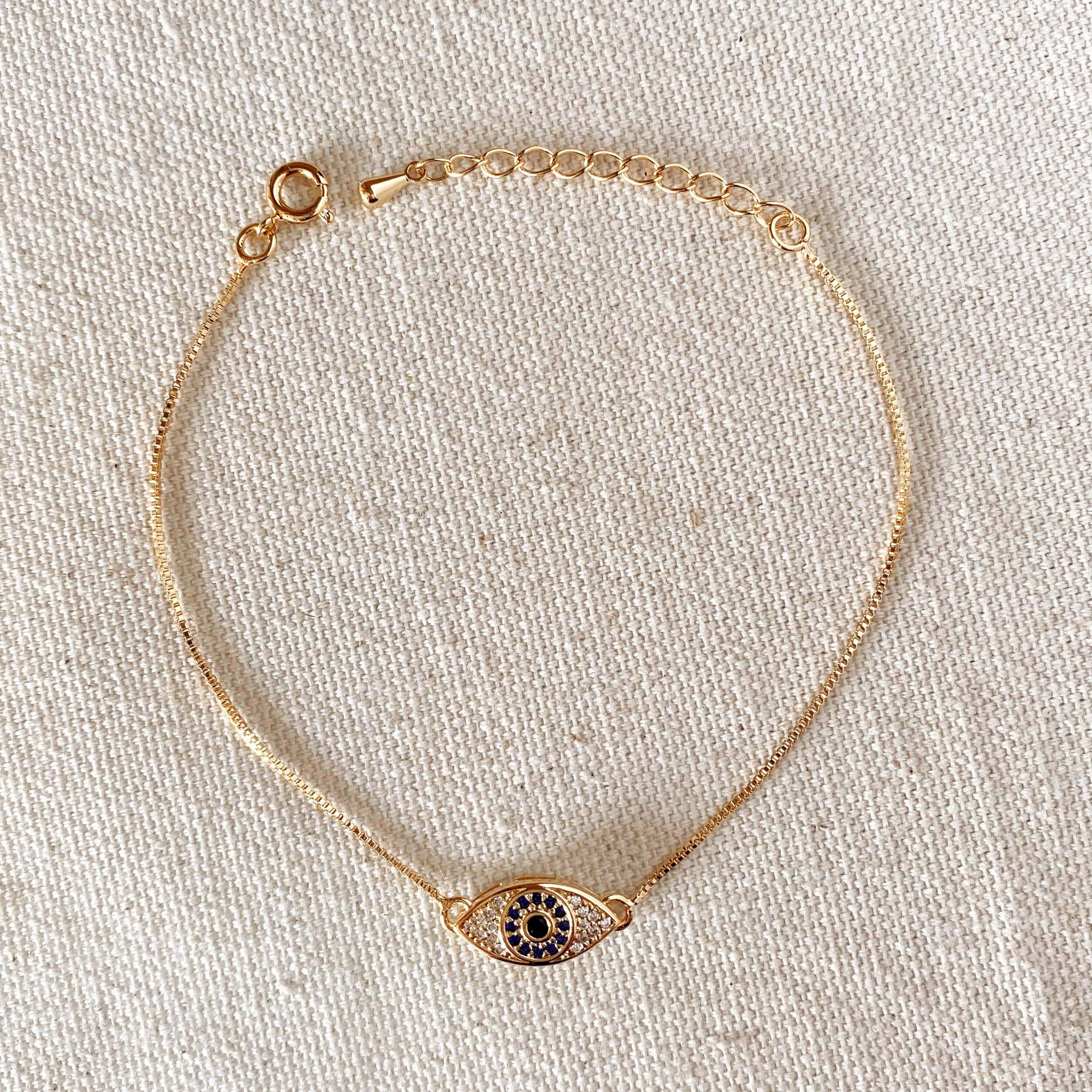 Mondsee 18k Gold Filled Micro Pave Cubic Zirconia Evil Eye Bracelet Featuring Sapphire And Clear CZ | 18k Gold Filled Jewelry
