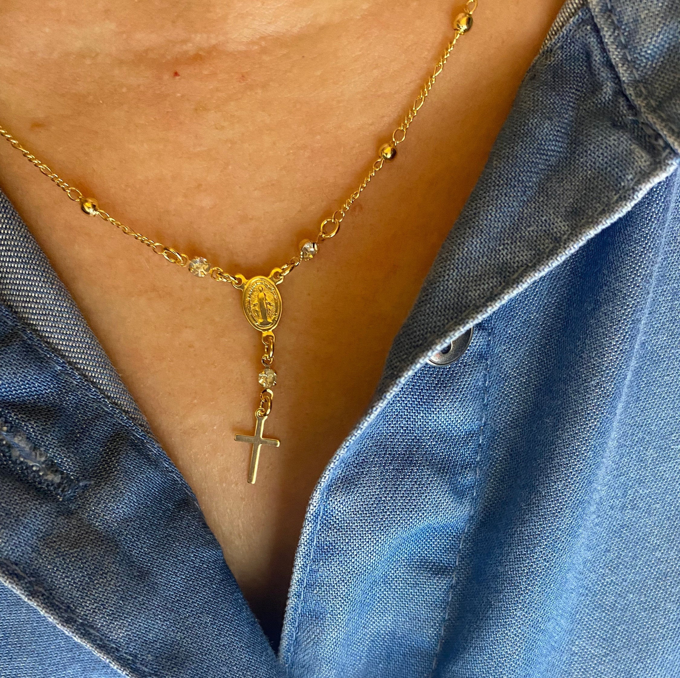 Mondsee 18k Gold Filled Rosary Ball Chain and Cross Pendant | 18k Gold Filled Jewelry