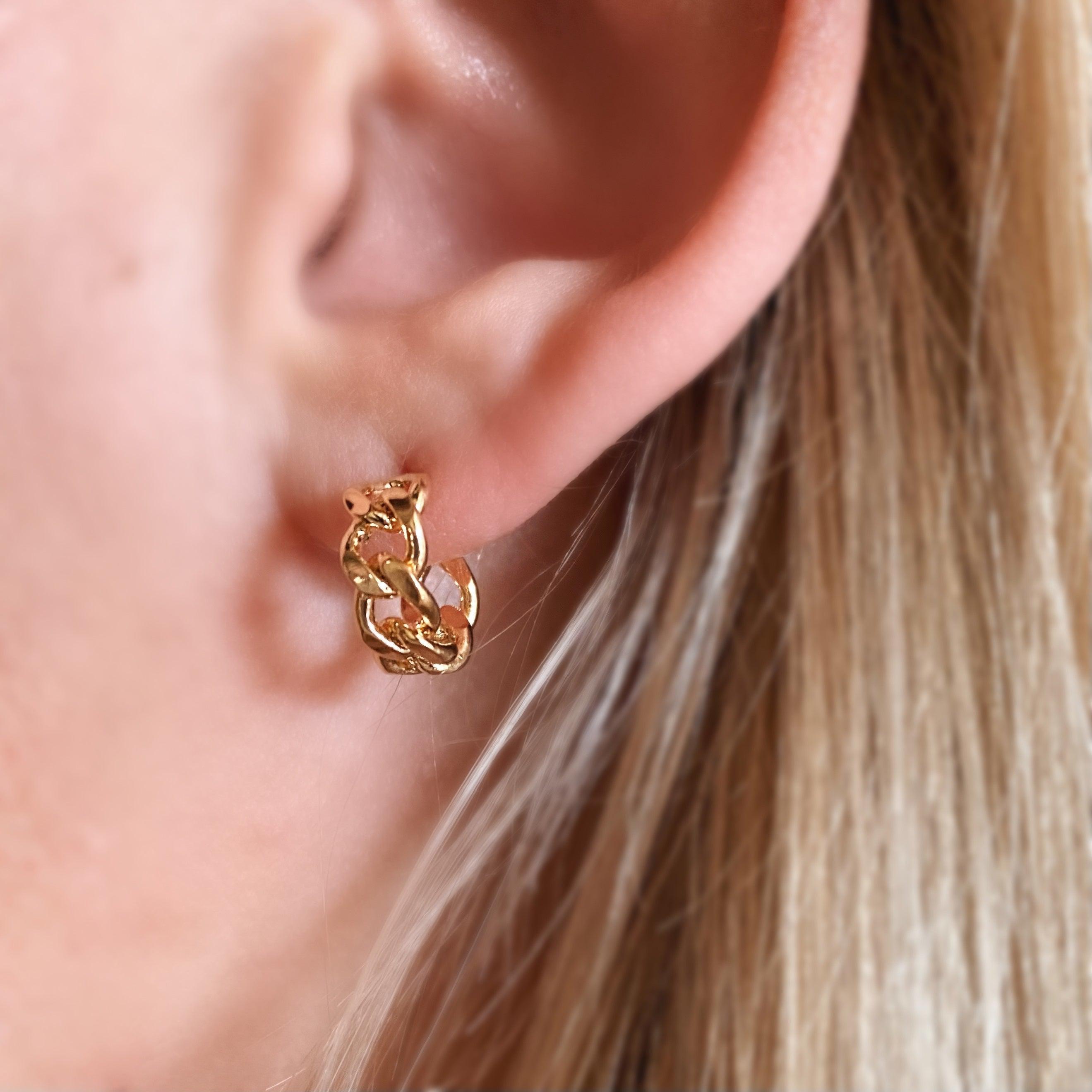 Mondsee 18k Gold Filled Petite Cuban Link Chain C-Hoop Earrings | 18k Gold Filled Jewelry