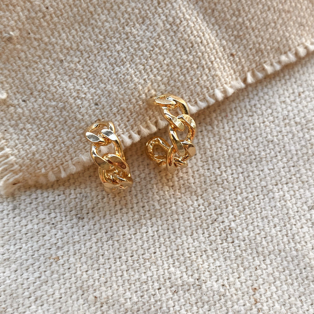 Mondsee 18k Gold Filled Petite Cuban Link Chain C-Hoop Earrings | 18k Gold Filled Jewelry