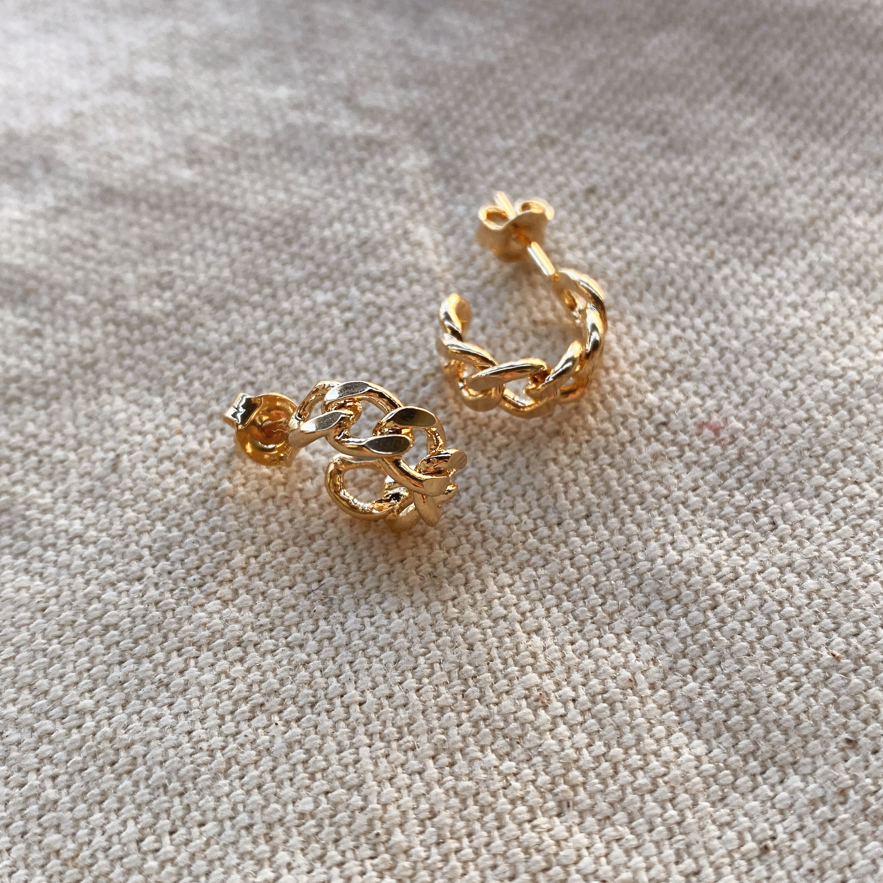Mondsee 18k Gold Filled Petite Cuban Link Chain C-Hoop Earrings | 18k Gold Filled Jewelry