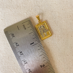 GoldFi 18k Gold Filled Plate Rectangle Pendant Featuring A Boy And Girl Kiss in Rhodium Detail Little Cubic Zirconia
