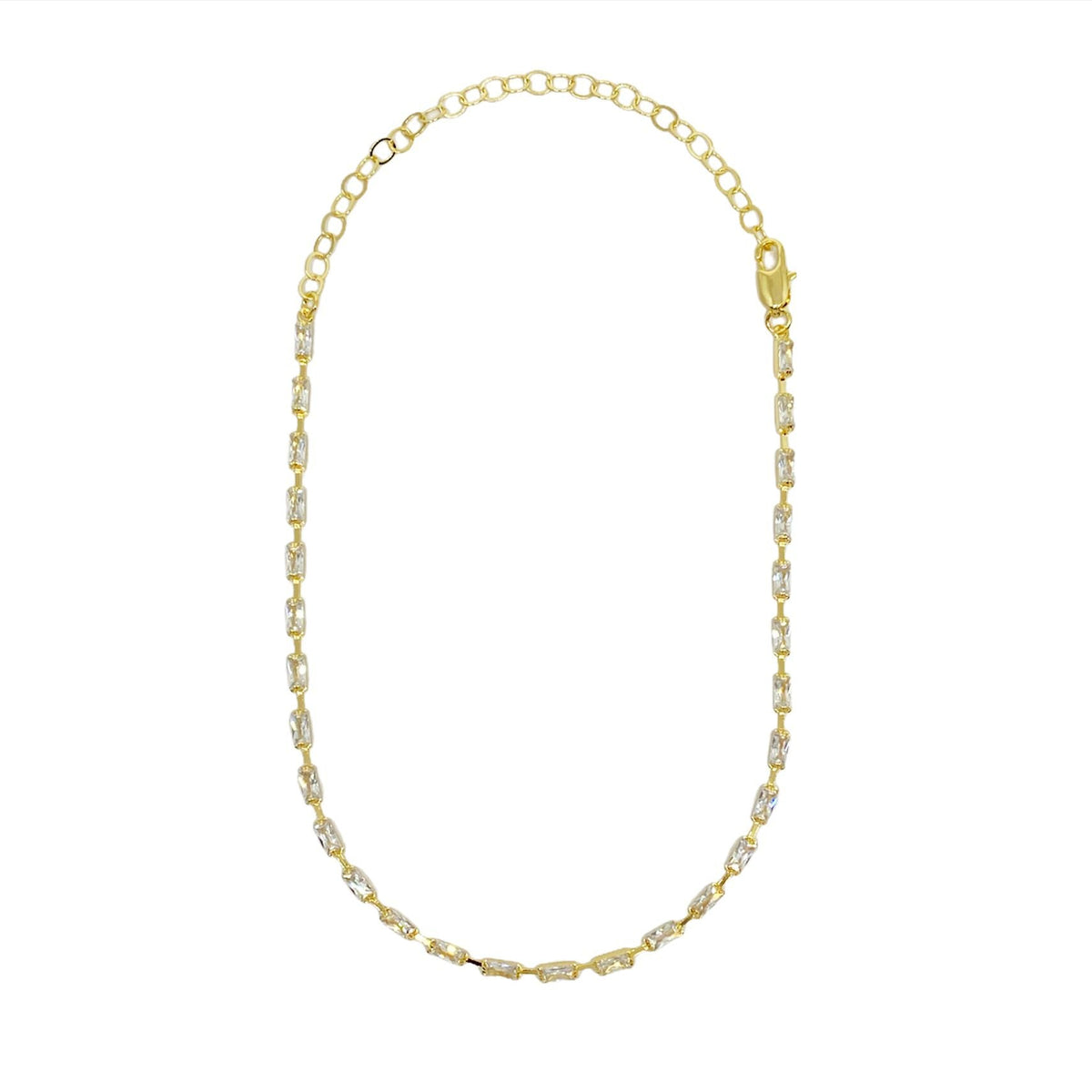 GoldFi 18k Gold Filled Sideways Clear Cubic Zircon Baguette Choker