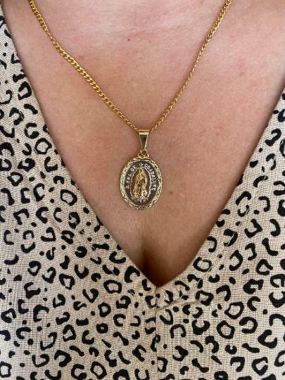 GoldFi 18k Gold Filled Tricolor Lady of Guadalupe Pendant In Gold, Rhodium and Rose Gold For Wholesale Jewelry Making Supplies