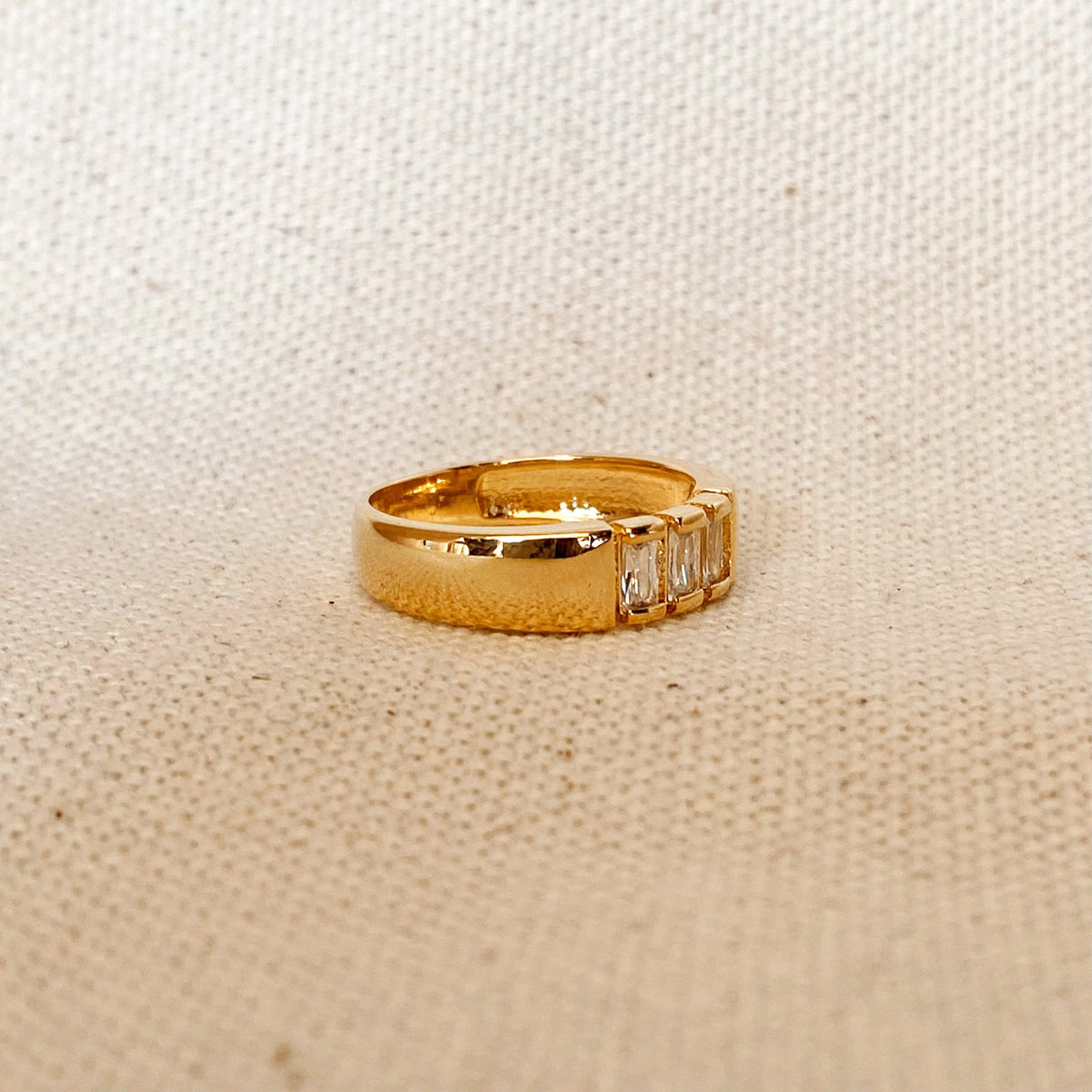18k Gold Filled Trio baguette Cubic Zirconia Stone Ring, view 6