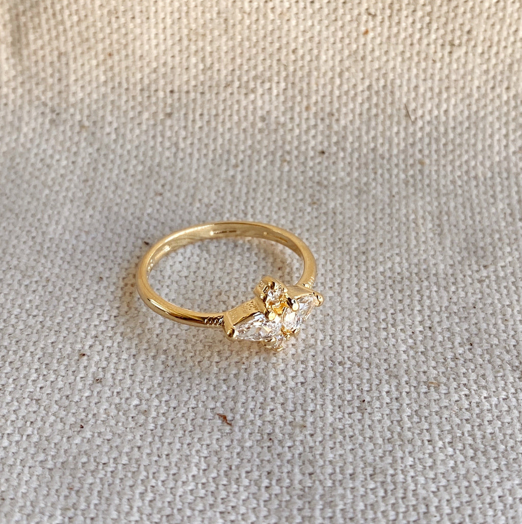 Mondsee 18k Gold Filled Vintage Flower Cubic Zirconia Ring | 18k Gold Filled Jewelry