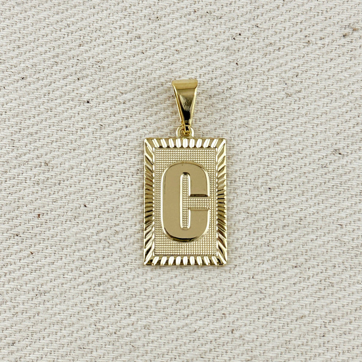18k Gold Filled Vintage Diamond Cut Initial Plate Pendant – C